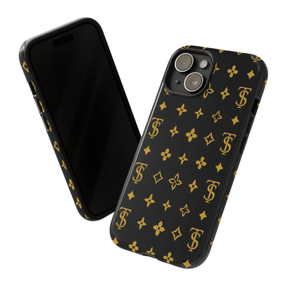 Gold Monogram Pattern Tough Phone Case | Black & Gold Luxury Design for Iphone, Samsung Galaxy and Pixel