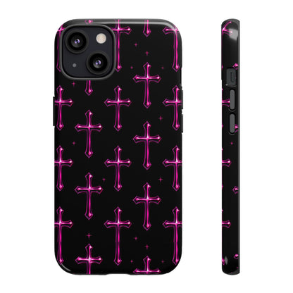 Neon Pink Cross Pattern Phone Case | Tough Protective Case for Iphone, Samsung Galaxy and Pixel