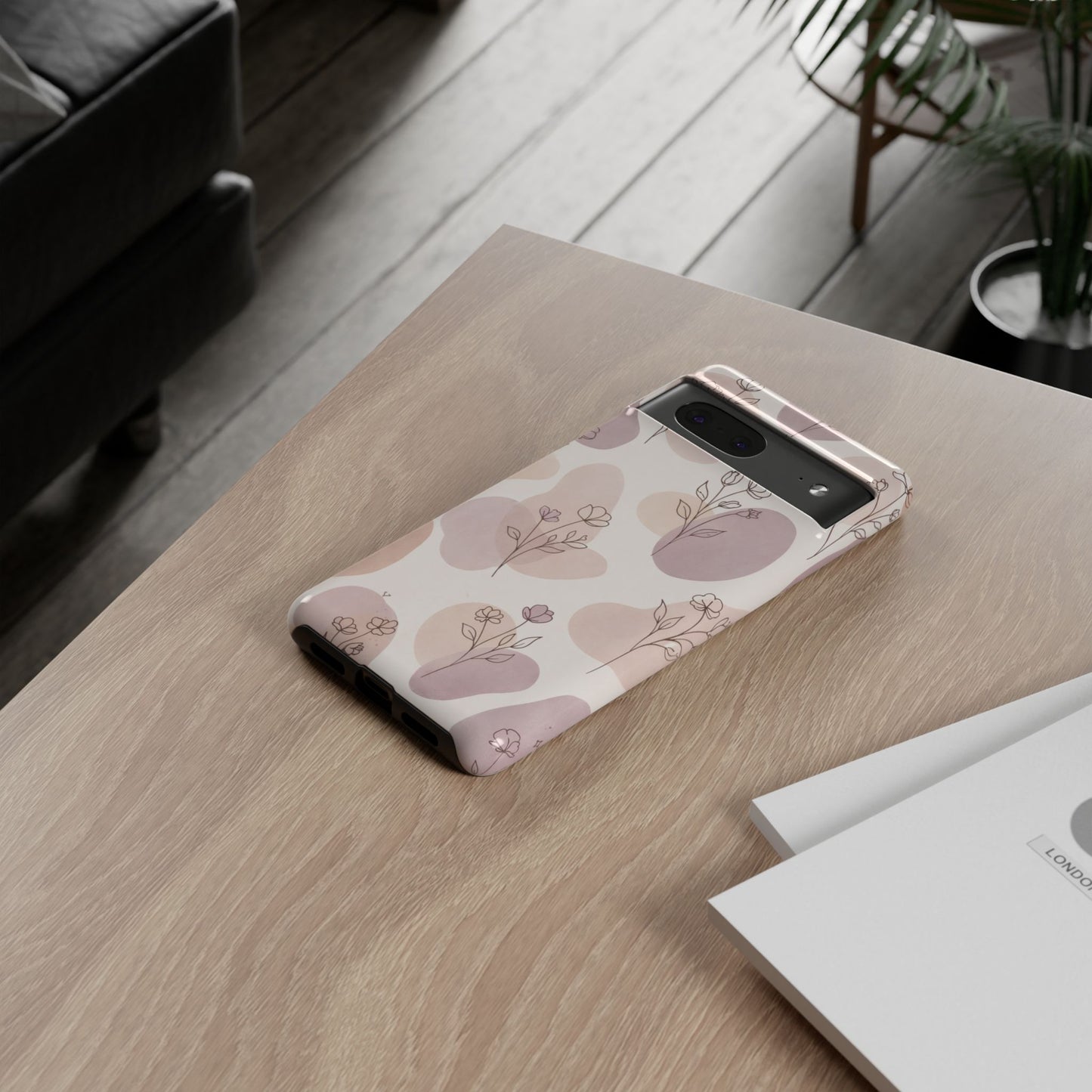 Blush Floral Phone Case Neutral Botanical Watercolor Tough Cover