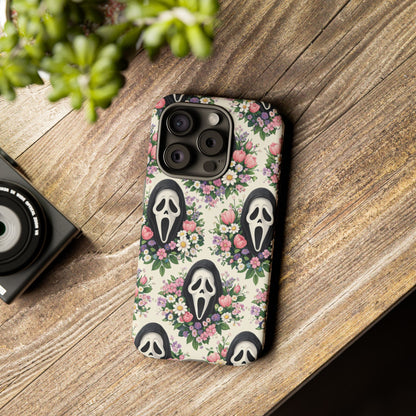 Floral Ghost Face Aesthetic Phone Case – Cute Spooky Tough Cover