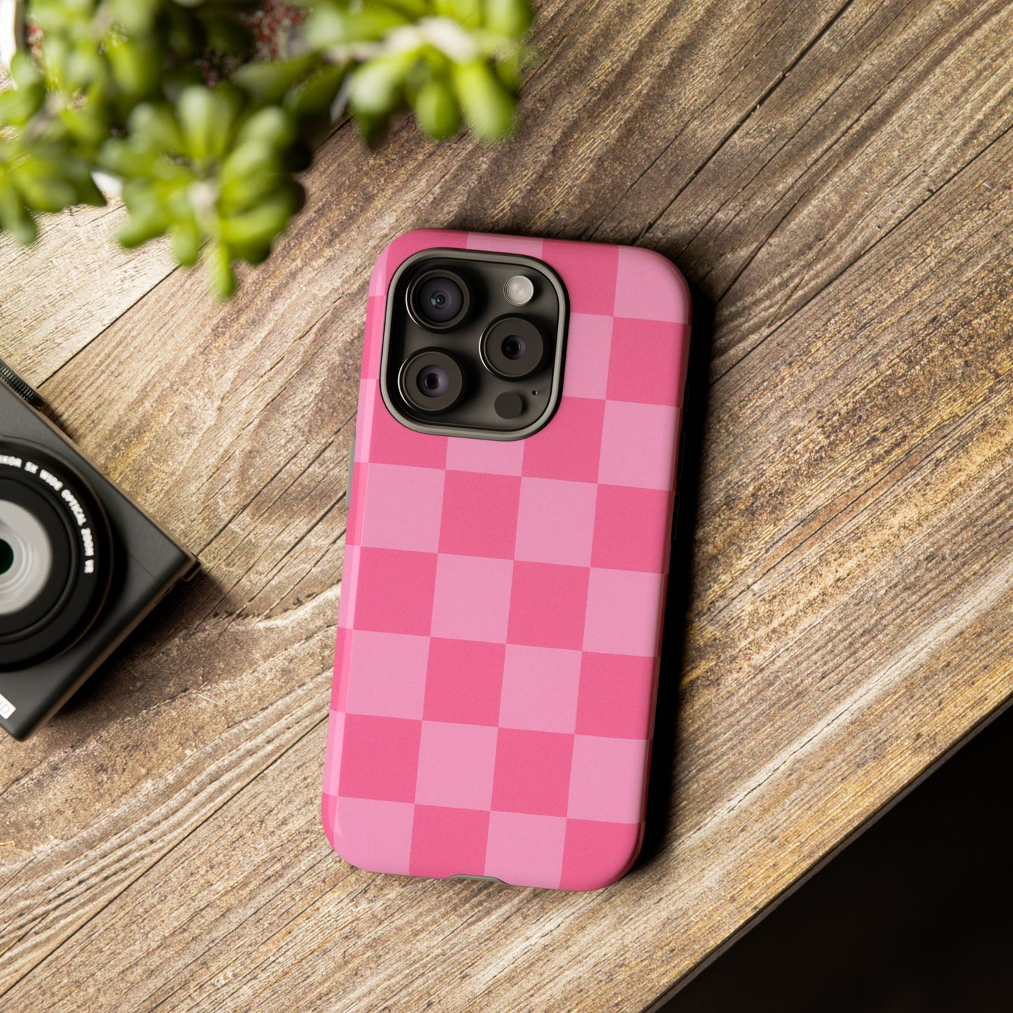 Pink Checkerboard Phone Case | Cute Aesthetic Checkered iPhone & Samsung Tough Case