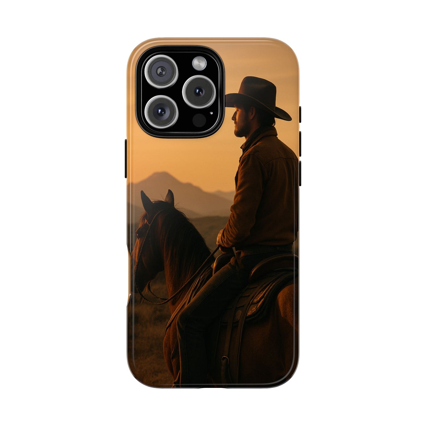 Western Cowboy Sunset Phone Case | Horse Rider Desert Aesthetic Tough Protective Case