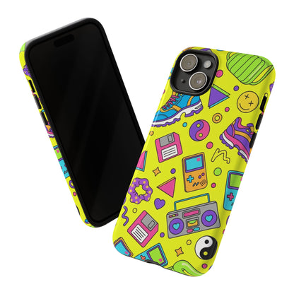 90s Retro Neon Phone Case – Y2K Nostalgia Colorful Icons Tough Protective Case