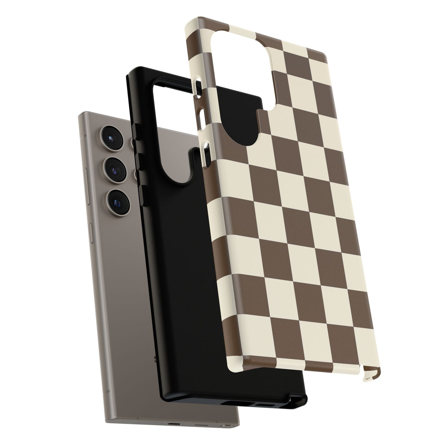 Mocha Checkerboard Phone Case | Neutral Aesthetic Checkered iPhone & Samsung Tough Case