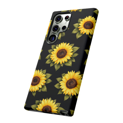 Sunflower Floral Tough Phone Case – Black Background Protective Cover for Iphone, Samsung Galaxy and Pixel