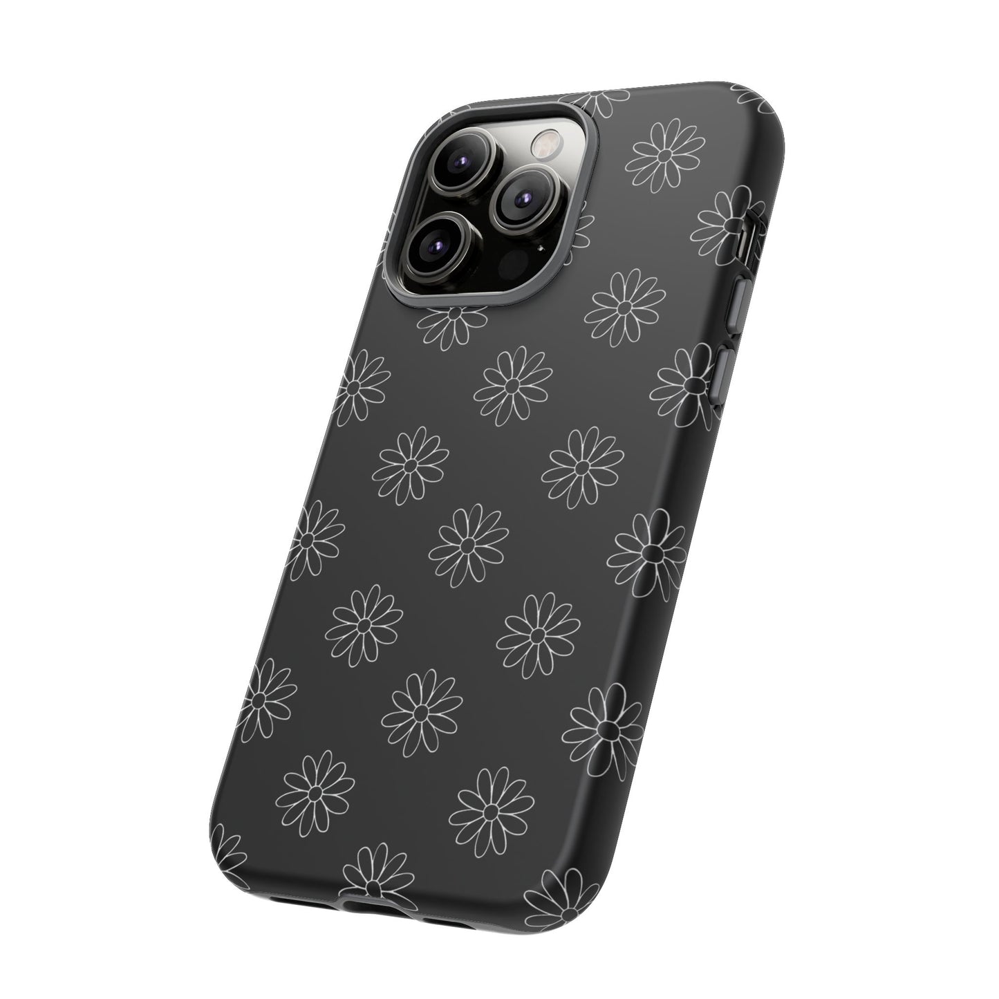 Black Daisy Floral Phone Case – Slim Protective Tough Case for Iphone, Samsung Galaxy and Pixel