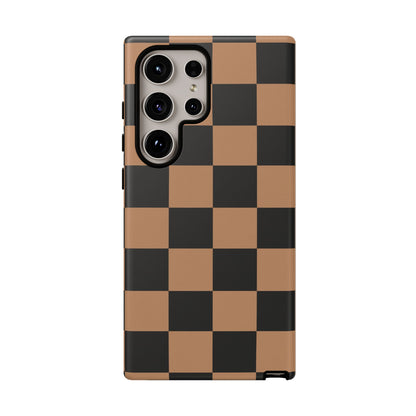 Brown Checkered Phone Case | Aesthetic Checkerboard iPhone & Samsung Tough Case
