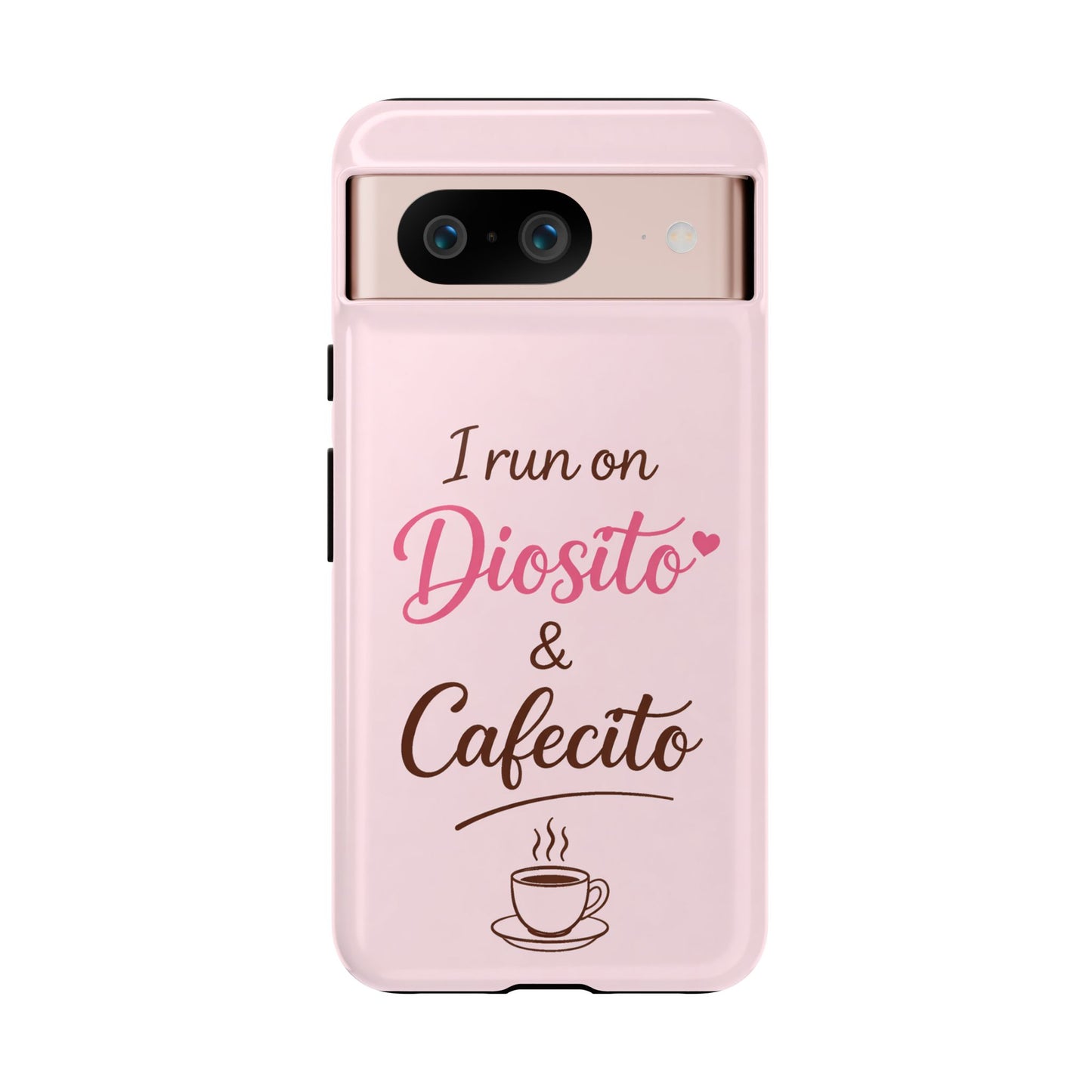 I Run on Diosito y Cafecito Phone Case, Pink Aesthetic Latina Faith Coffee Case, Girly Protective iPhone Samsung Cover