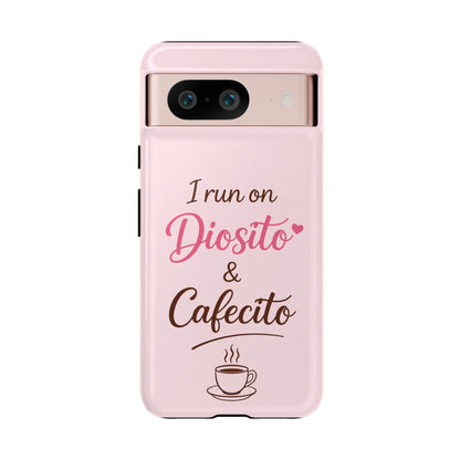I Run on Diosito y Cafecito Phone Case, Pink Aesthetic Latina Faith Coffee Case, Girly Protective iPhone Samsung Cover