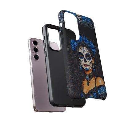 Blue Sugar Skull Woman Phone Case – Day of the Dead Aesthetic Tough Cover