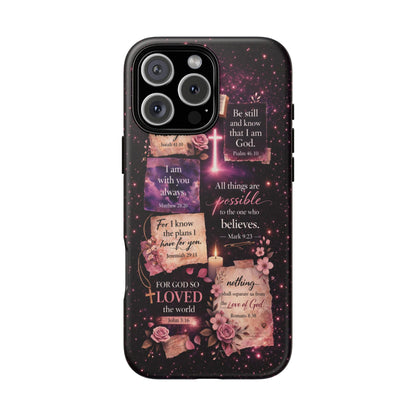 Christian Bible Verse Phone Case Pink Floral Faith Tough Protective Cover Gift