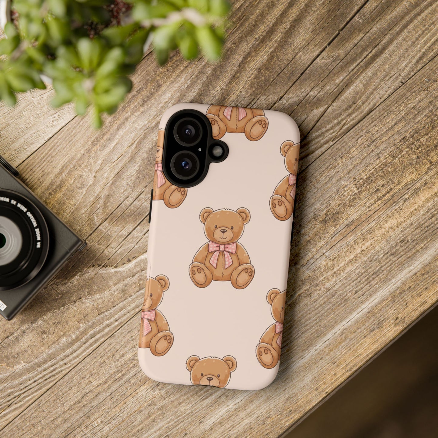 Teddy Bear Phone Case | Cute Coquette Aesthetic Pink Bear Pattern Case | Kawaii Soft Girl iPhone & Samsung Tough Protective Case