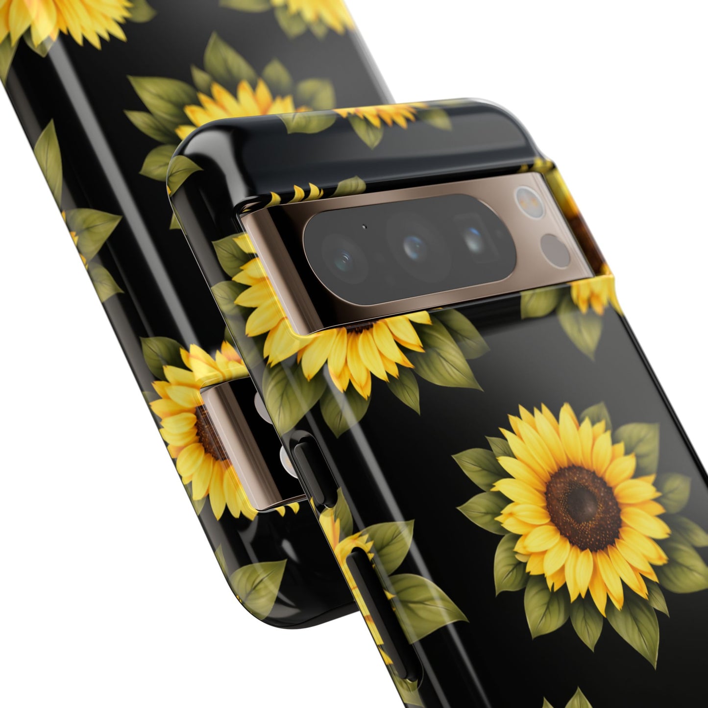Sunflower Floral Tough Phone Case – Black Background Protective Cover for Iphone, Samsung Galaxy and Pixel