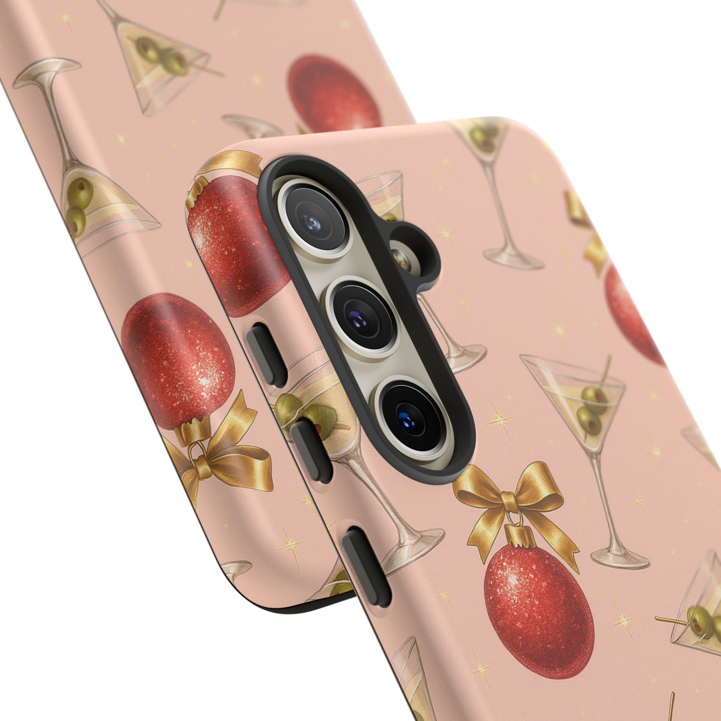 Cocktail Ornament Phone Case – Pink Martini & Cherry Pattern | Glossy or Matte for Iphone, Samsung Galaxy and Pixel