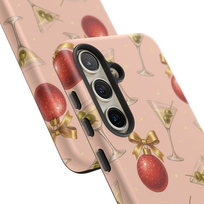 Cocktail Ornament Phone Case – Pink Martini & Cherry Pattern | Glossy or Matte for Iphone, Samsung Galaxy and Pixel