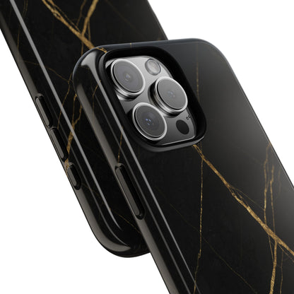 Black Marble Phone Case with Gold Veins | Minimal Luxury Tough Case
