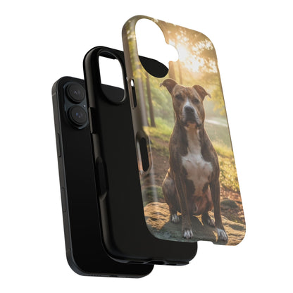 Pitbull Portrait Phone Case | Dog Lover Tough Case, Sunset Forest