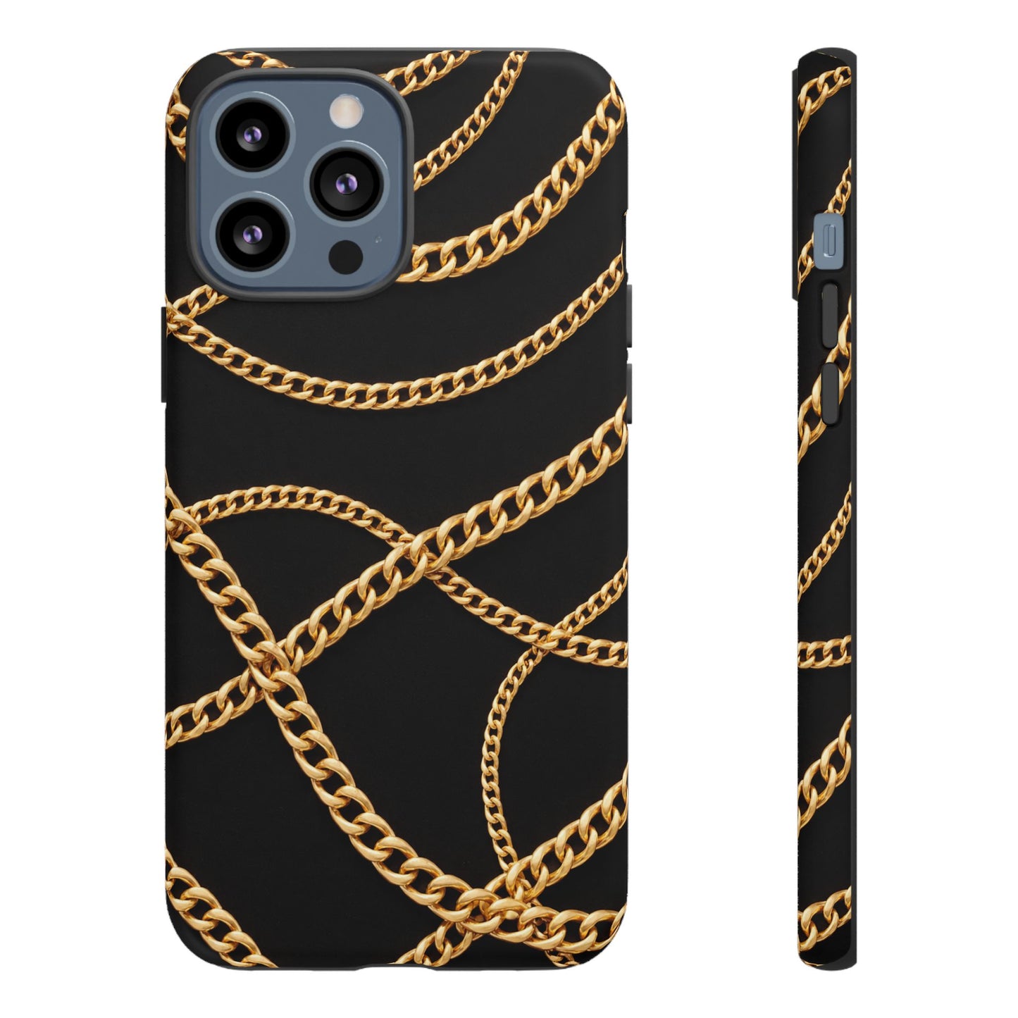 Luxury Gold Chain Phone Case – Black Designer Style Tough Protective Cover for Iphone, Samsung Galaxy and Pixel