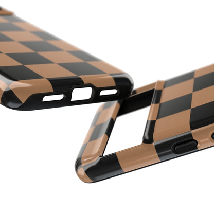 Brown Checkered Phone Case | Aesthetic Checkerboard iPhone & Samsung Tough Case