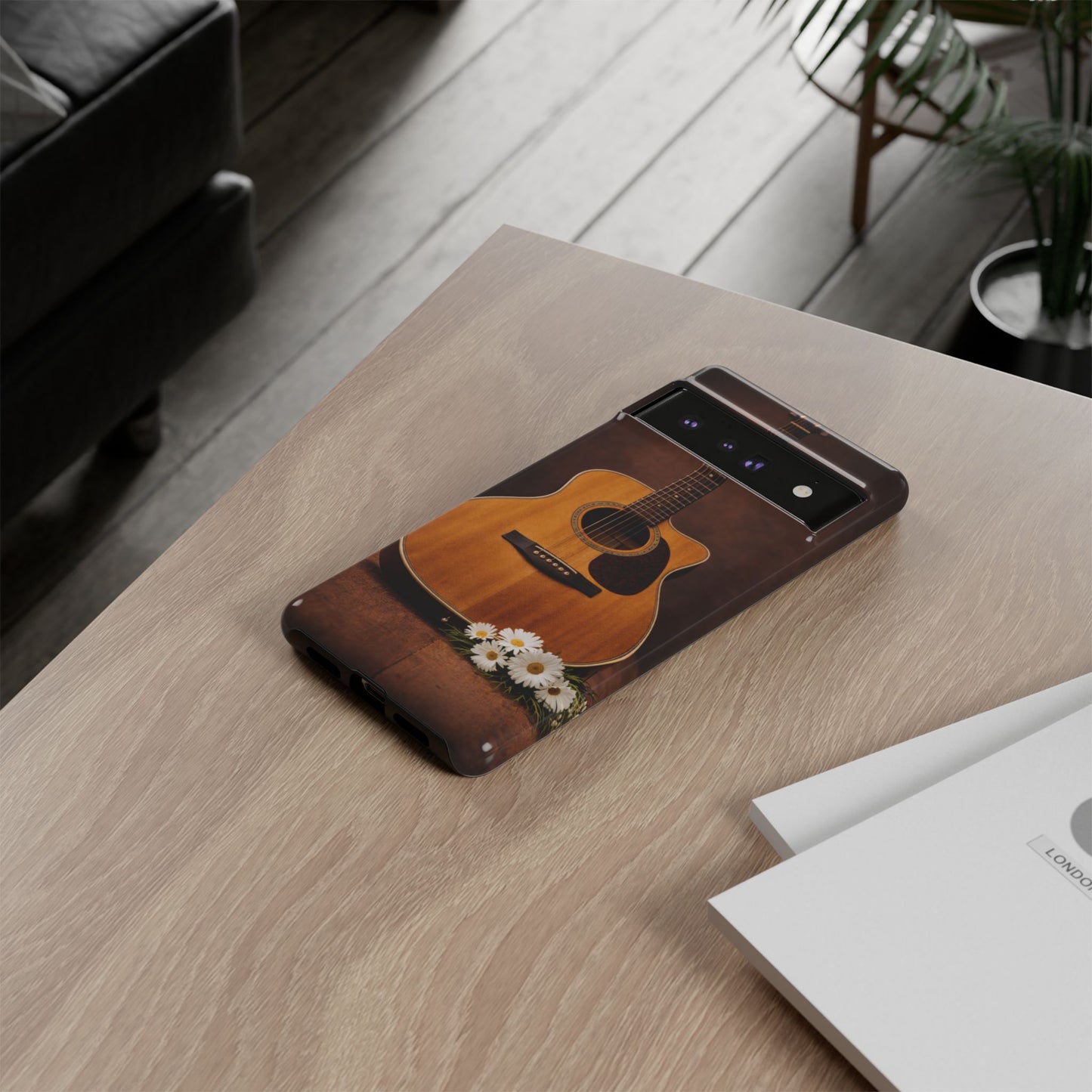 Acoustic Guitar Daisy Phone Case | Rustic Music Lover Tough Cover