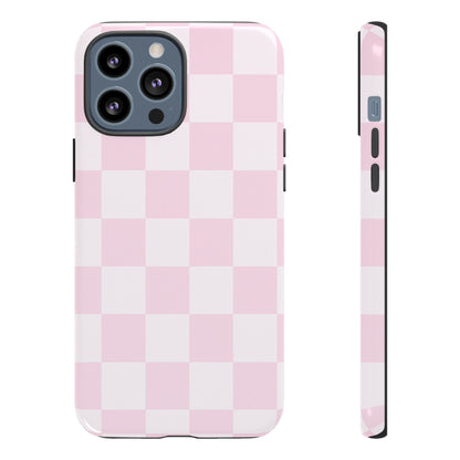 Light Pink Checkerboard Phone Case | Pastel Aesthetic Checkered iPhone & Samsung Tough Case