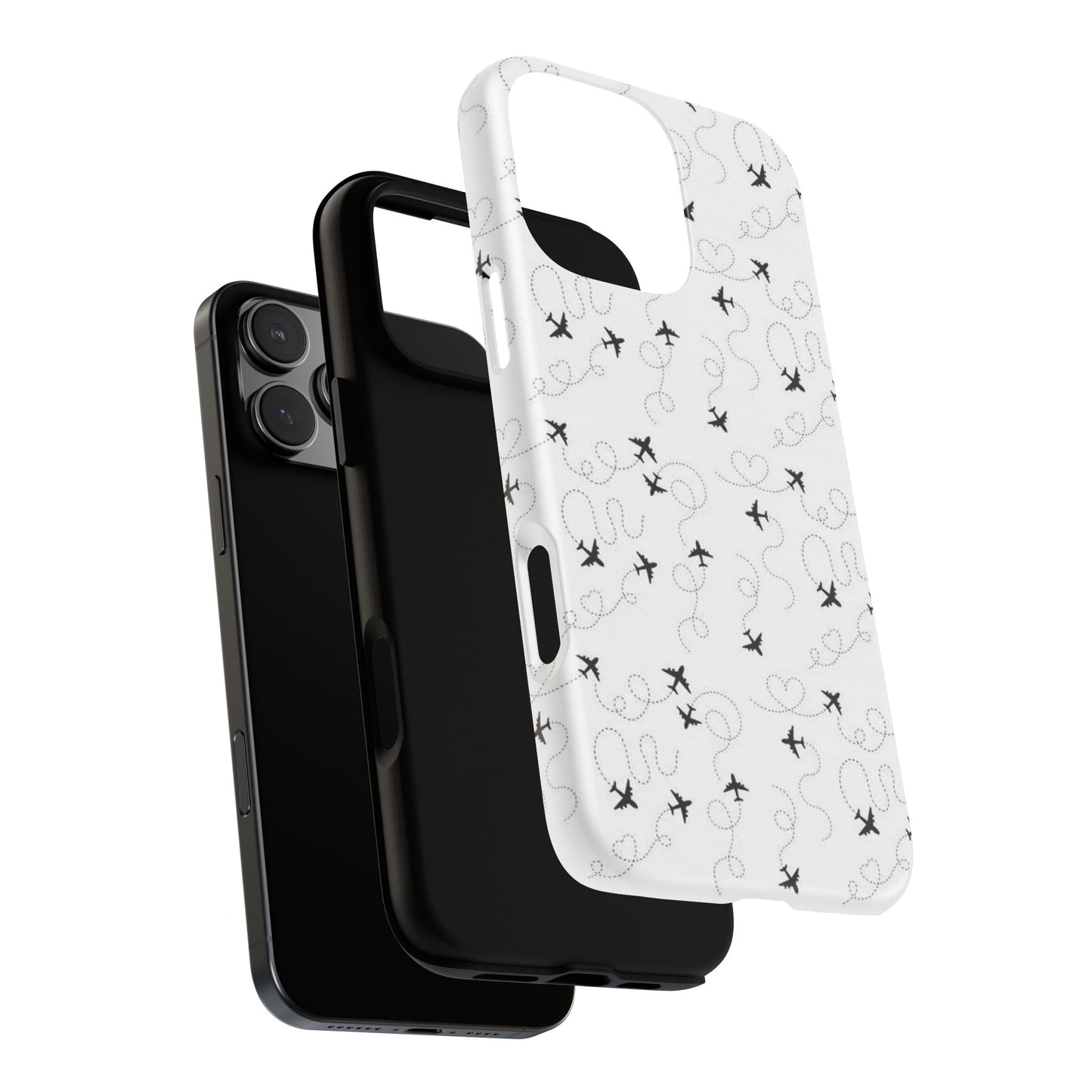 Minimal Paper Airplane Pattern Phone Case – Black White Aesthetic Tough Cover