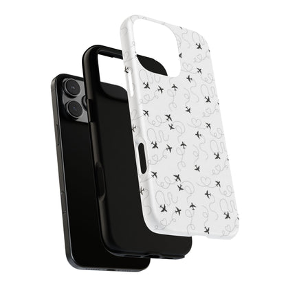 Minimal Paper Airplane Pattern Phone Case – Black White Aesthetic Tough Cover