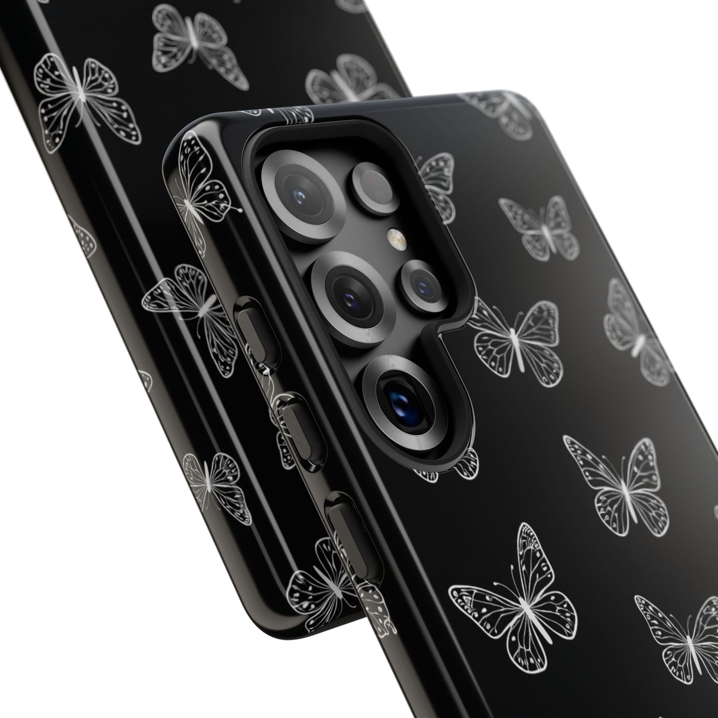 White Butterfly Pattern Phone Case – Dark Aesthetic Monochrome Tough Cover