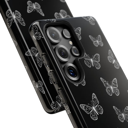 White Butterfly Pattern Phone Case – Dark Aesthetic Monochrome Tough Cover