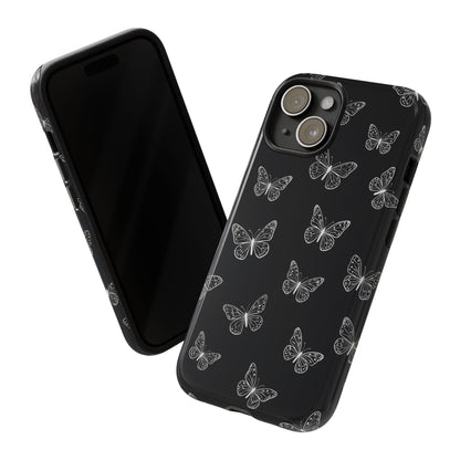 White Butterfly Pattern Phone Case – Dark Aesthetic Monochrome Tough Cover