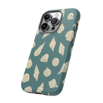 Seashell Pattern Phone Case | Teal Coastal Shells Tough Case for Iphone, Samsung Galaxy and Pixel