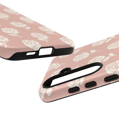 White Rose Pattern Tough Phone Case | Elegant Floral Aesthetic Case for Iphone, Samsung Galaxy and Pixel