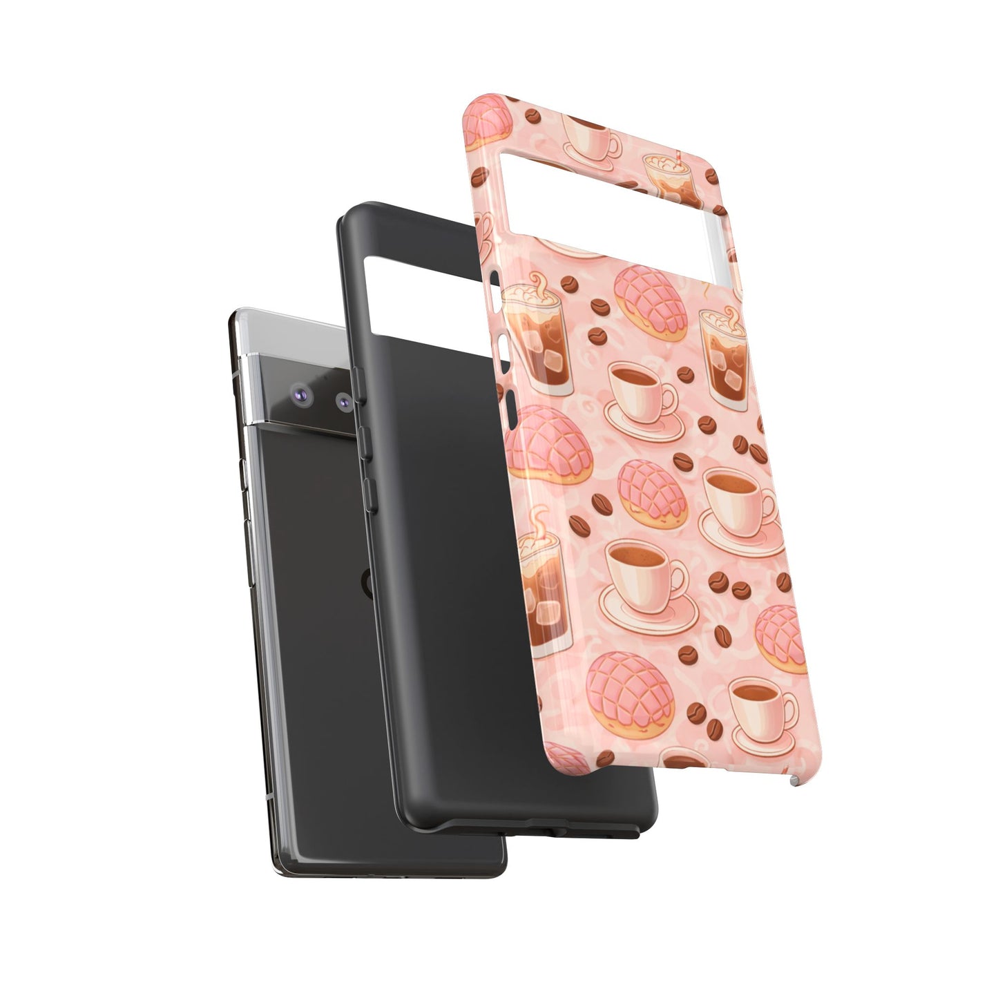 Cute Coffee & Pink Concha Phone Case – Coffee Lover Aesthetic Latte Pattern Tough Case