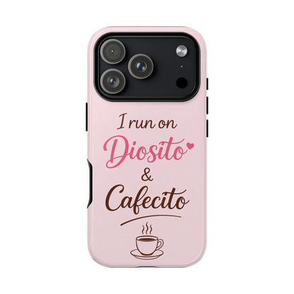 I Run on Diosito y Cafecito Phone Case, Pink Aesthetic Latina Faith Coffee Case, Girly Protective iPhone Samsung Cover