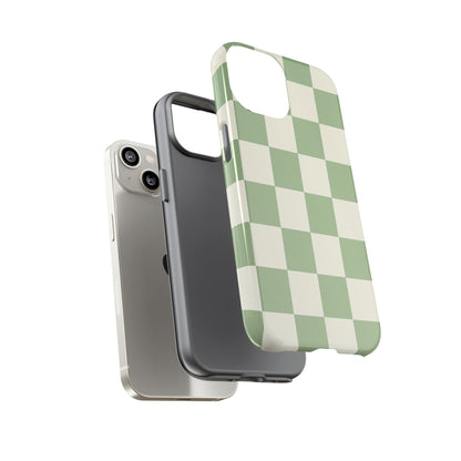 Sage Green Checkerboard Phone Case | Minimal Aesthetic Checkered iPhone & Samsung Tough Case