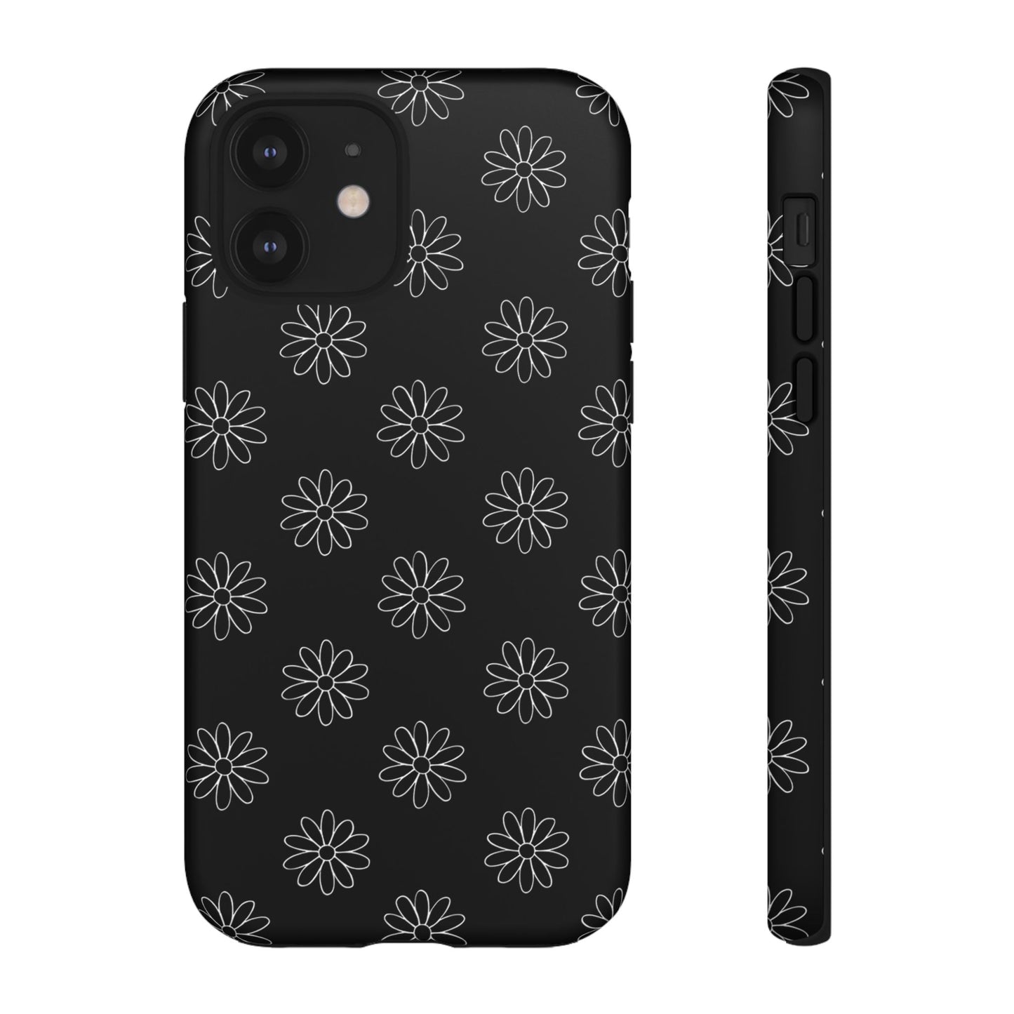 Black Daisy Floral Phone Case – Slim Protective Tough Case for Iphone, Samsung Galaxy and Pixel