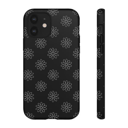 Black Daisy Floral Phone Case – Slim Protective Tough Case for Iphone, Samsung Galaxy and Pixel