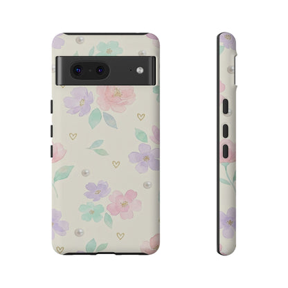 Pastel Floral Phone Case – Coquette Watercolor Flower Hearts Tough Case (iPhone, Samsung, Pixel)