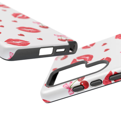 Red Lips & Cherry Phone Case – Y2K Retro Aesthetic Tough Cover