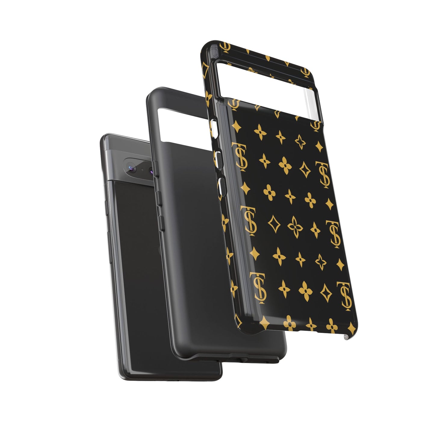 Gold Monogram Pattern Tough Phone Case | Black & Gold Luxury Design for Iphone, Samsung Galaxy and Pixel