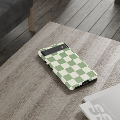 Sage Green Checkerboard Phone Case | Minimal Aesthetic Checkered iPhone & Samsung Tough Case