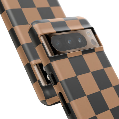 Brown Checkered Phone Case | Aesthetic Checkerboard iPhone & Samsung Tough Case