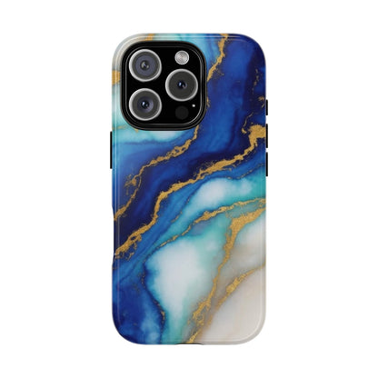 Blue & Gold Marble Phone Case – Luxury Resin Art Tough Case (iPhone, Samsung, Pixel)