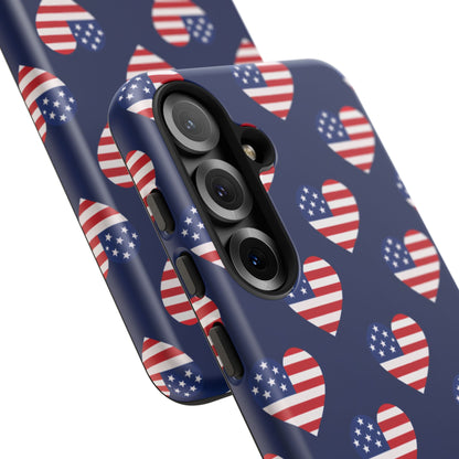Patriotic American Flag Heart Phone Case – Tough Shockproof, USA Stars & Stripes for Iphone, Samsung Galaxy and Pixel