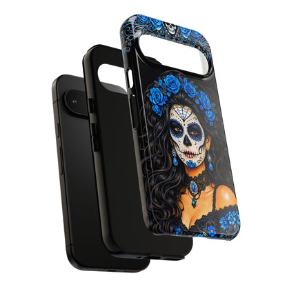 Blue Sugar Skull Woman Phone Case – Day of the Dead Aesthetic Tough Cover
