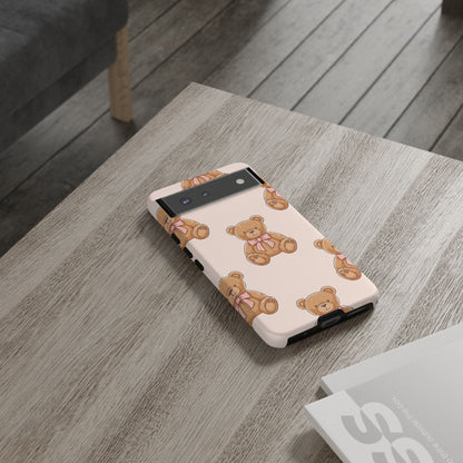 Teddy Bear Phone Case | Cute Coquette Aesthetic Pink Bear Pattern Case | Kawaii Soft Girl iPhone & Samsung Tough Protective Case