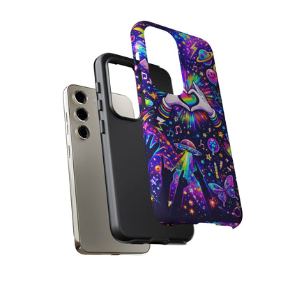 Rainbow Heart Hands Phone Case – Neon Galaxy EDM Festival Tough Cover