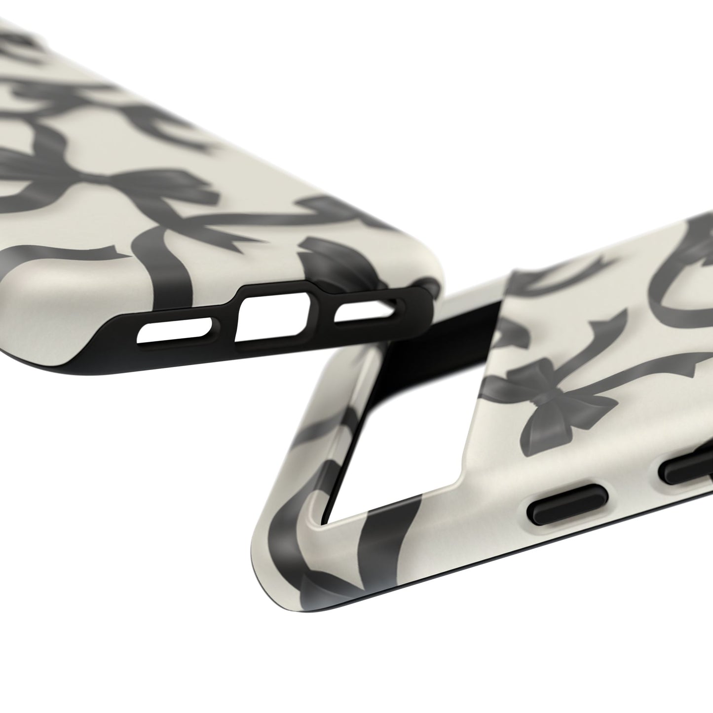 Black Ribbon Bow Phone Case, Minimal Bow Pattern Tough Protective Case