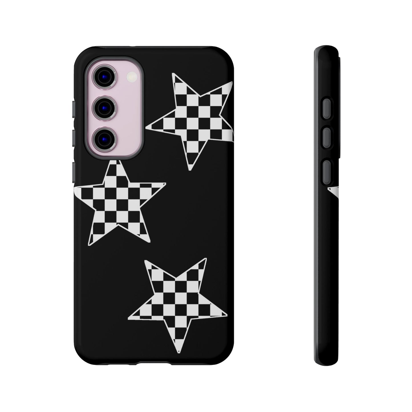 Checkered Star Tough Phone Case – Black Retro Graphic Protective Cover for Iphone, Samsung Galaxy and Pixel