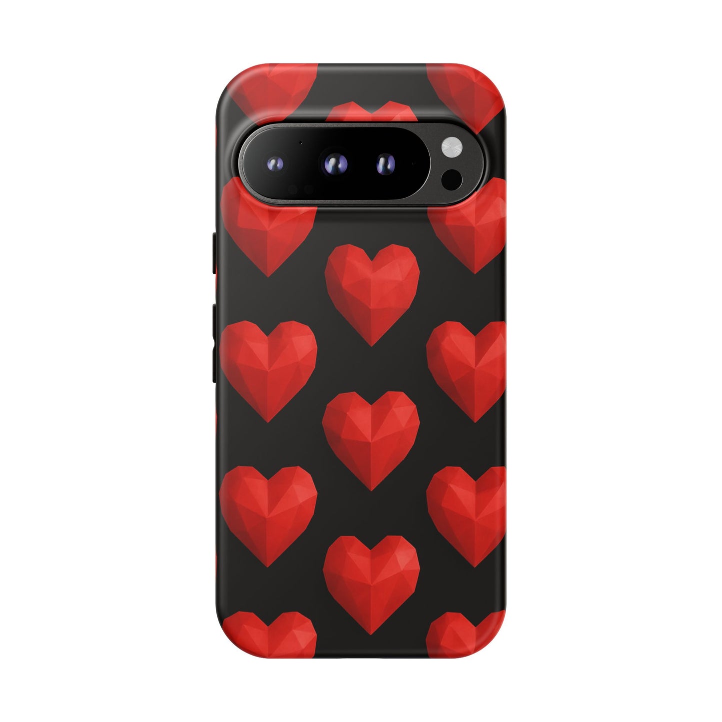 Red Heart Phone Case – Geometric Heart Pattern Tough Case (Black)